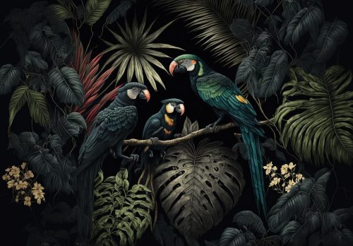 Papagájok a dzsungelben poszter, fotótapéta Vlies (368 x 254 cm)