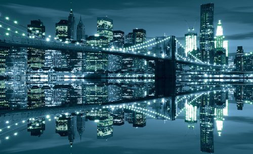 Brooklyn-híd éjszaka poszter, fotótapéta Vlies (312 x 219 cm)