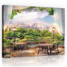 Vászonkép, Terasz a hegyek alatt, 100x75 cm méretben Vászonkép, Terasz a hegyek alatt, 100x75 cm méretben