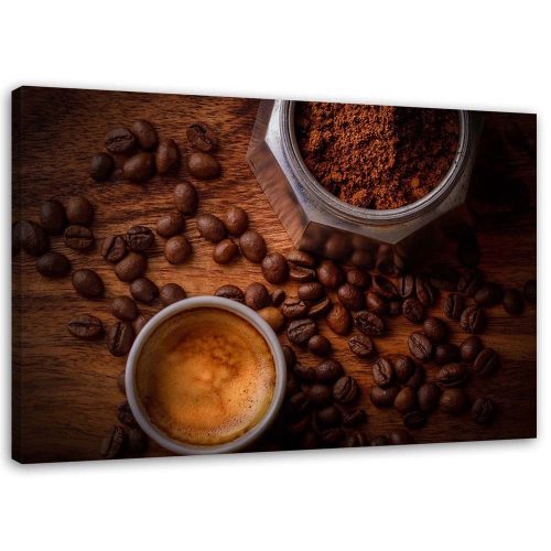 Vászonkép, Csésze kávé és kávébab - 60x40 cm