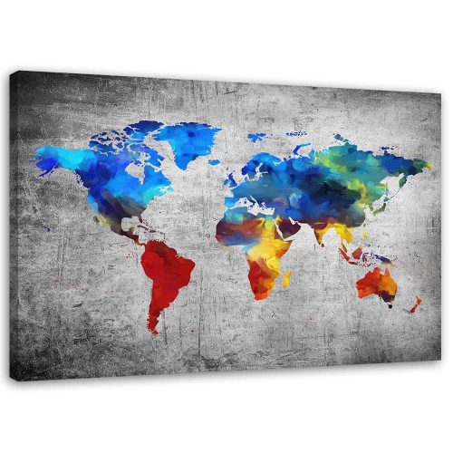 Canvas art print, Painted world map on concrete - 120x80 cm