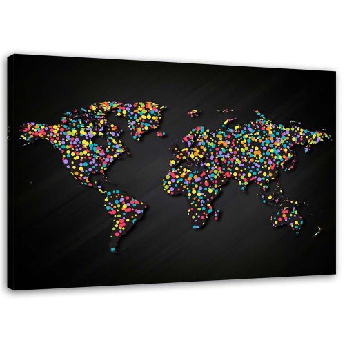 Vászonkép, Világtérkép színes pontokkal - 100x70 cm