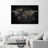 Canvas print, World map with coloured dots - 90x60 cm