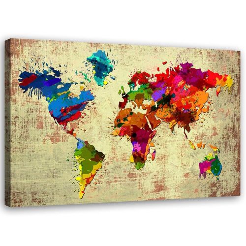 Vászonkép, Színes világtérkép vintage - 90x60 cm