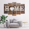 Canvas print 5 parts, Home on old wooden board with vintage look - 200x100 cm
