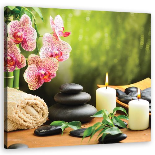 Canvas print, Orchid candles and zen stones - 60x60 cm