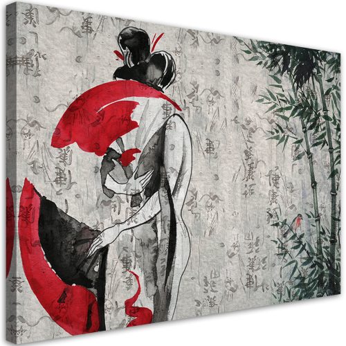 Vászonkép, Japán gésa legyezővel - 100x70 cm