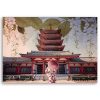 Vászonkép, Japán gésa és templom - 60x40 cm