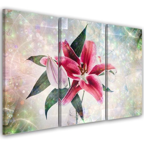 Canvas print 3 parts, Pink lily flower - 60x40 cm