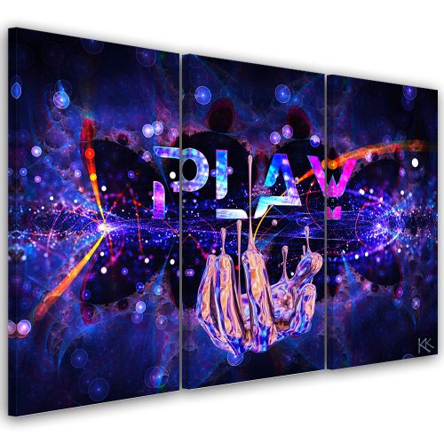 Vászonkép 3 részből, Neon felirat Play - 60x40 cm