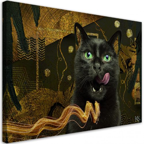 Vászonkép, Fekete macska arany absztrakció - 90x60 cm