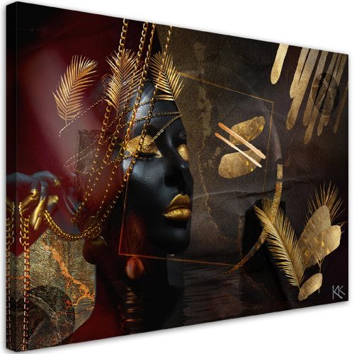 Vászonkép, Afrikai nő arany absztrakció - 100x70 cm