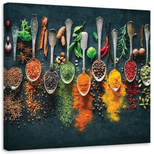 Vászonkép, Gyógynövények fűszerek a konyhába - 50x50 cm