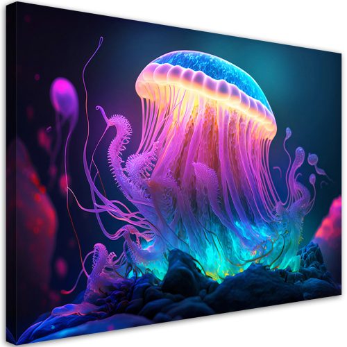 Vászonkép, Neon medúza - 60x40 cm