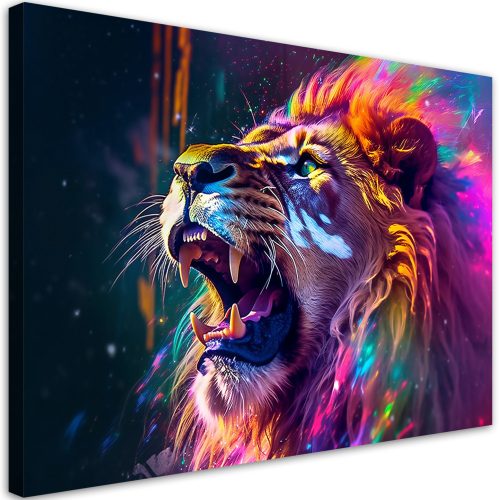 Canvas print, Lion Roar Neon Abstraction - 60x40 cm