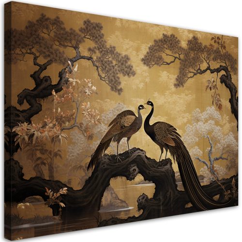 Vászonkép, Páva Bonsai fa - 100x70 cm