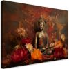 Canvas art print, Meditating Buddha and colourful flowers - 120x80 cm