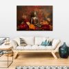 Canvas art print, Meditating Buddha and colourful flowers - 90x60 cm