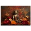 Canvas art print, Meditating Buddha and colourful flowers - 100x70 cm