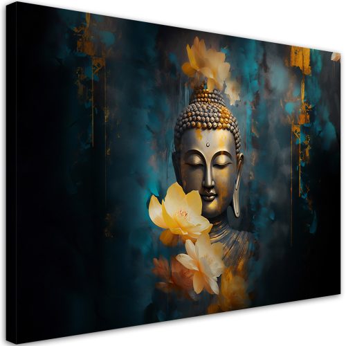 Vászonkép, Buddha és arany virágok - 100x70 cm