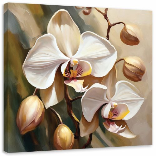 Vászonkép, orchidea festett bézs - 30x30 cm