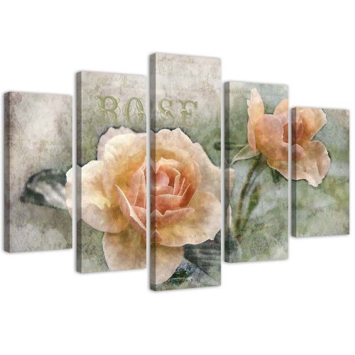 Vászonkép 5 rész, Tea rózsák shabby chic - 150x100 cm