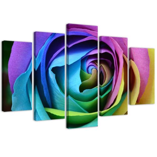Vászonkép 5 rész, Színes rózsa - 150x100 cm