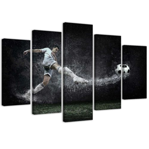 Canvas print 5 parts, Footballer on wet turf - 200x100 cm