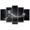 Canvas print 5 parts, Footballer on wet turf - 150x100 cm
