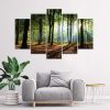 Canvas print 5 parts, Sunrays in the forest - 150x100 cm