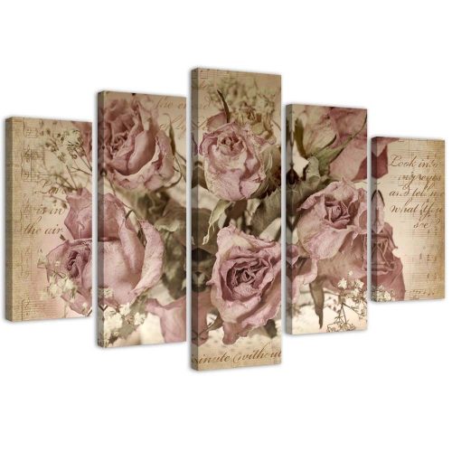 Canvas print 5 parts, Roses and notes - 100x70 cm