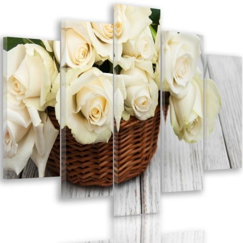 Canvas print 5 parts, Roses in a basket - 100x70 cm