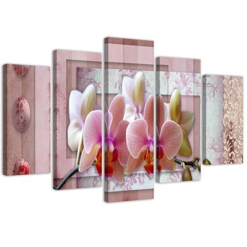 Canvas print 5 parts, Pink orchid - 150x100 cm