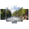 Canvas print 5 parts, River in a forest - 200x100 cm