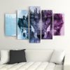 Canvas print 5 parts, Wolf in a forest - violet - 150x100 cm