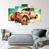 Canvas print 5 parts, Rusty car - 100x70 cm