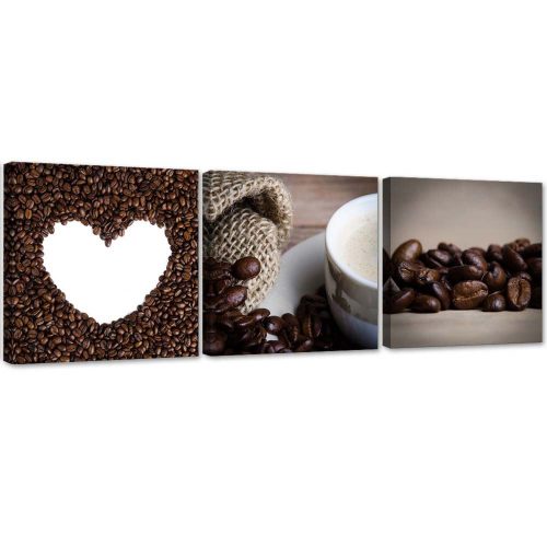 Set of three pictures canvas print, Aromatic coffee beans - 150x50 cm