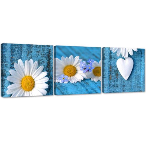 Set of three pictures canvas print, Daisies and hearts - 150x50 cm