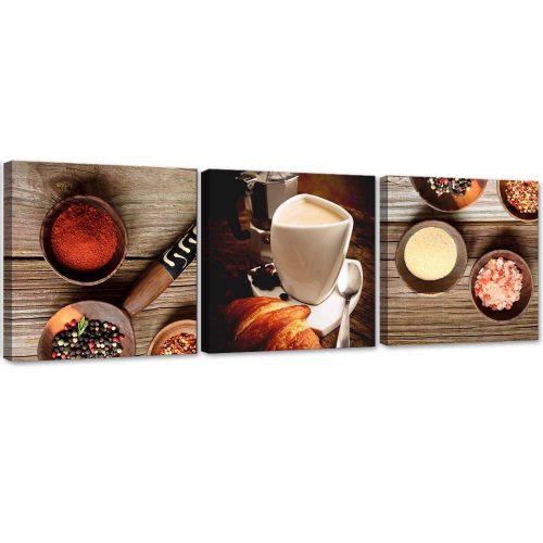 Set of three pictures canvas print, Coffee and spices - 120x40 cm