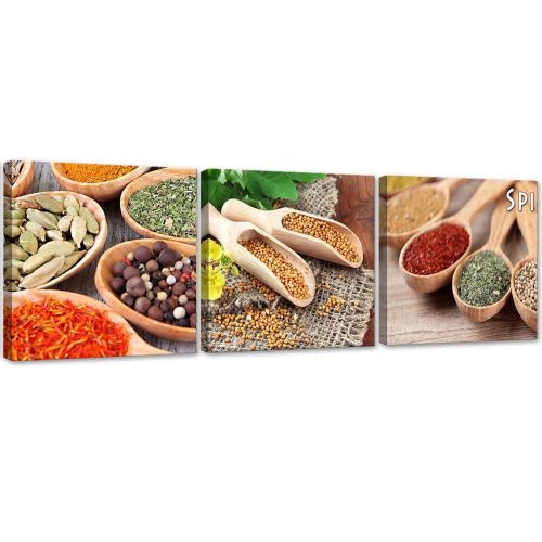 Set of three pictures canvas print, Spices of the world - 150x50 cm