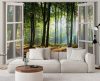 Wall mural, Window view morning in the forest - 140x100 cm