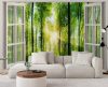 Wall mural, Window view sun rays in the forest - 140x100 cm