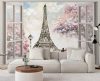 Fotótapéta, Ablak nézet Eiffel-torony Párizs Franciaország - 140x100 cm
