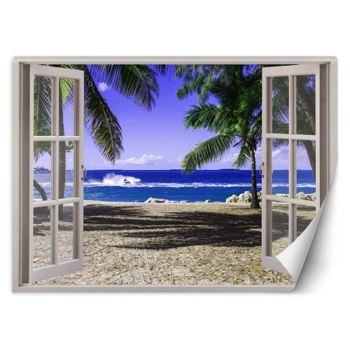 Fotótapéta, Ablak egy trópusi strandra néző ablakkal - 210x150 cm