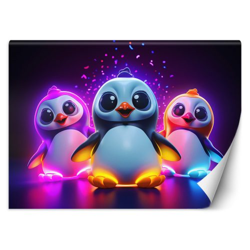 Fotótapéta, Neon pingvinek - 300x210 cm
