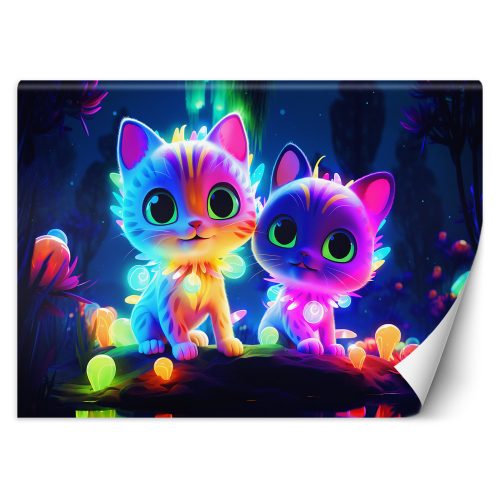 Fotótapéta, Aranyos neon macskák - 100x70 cm