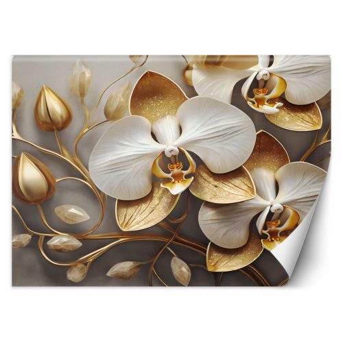 Fotótapéta, Orchidea csillogó arany - 200x140