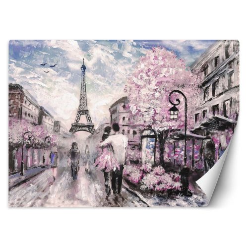Wall mural, Couple Paris as painted Pink - 100x70 cm