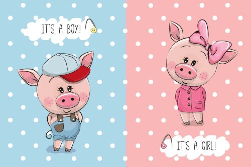 Vlies Fotótapéta - Cute Pigs boy and girl - 375x250 cm