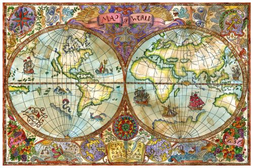 Vlies Fotótapéta - Vintage Illustration of the World - 375x250 cm